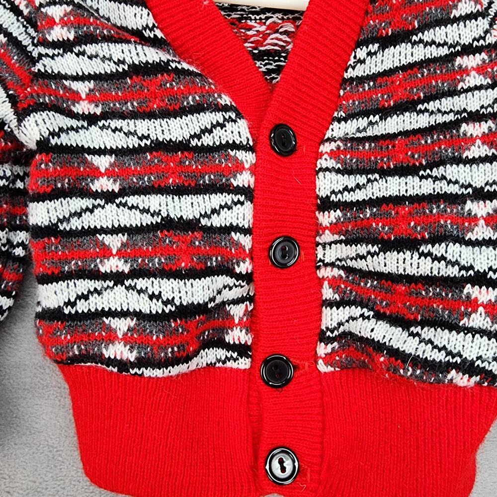Vintage 80s Baby Sweater Boys 24 Months Red Knit Button Down V-Neck Long Sleeve - Picture 5 of 9